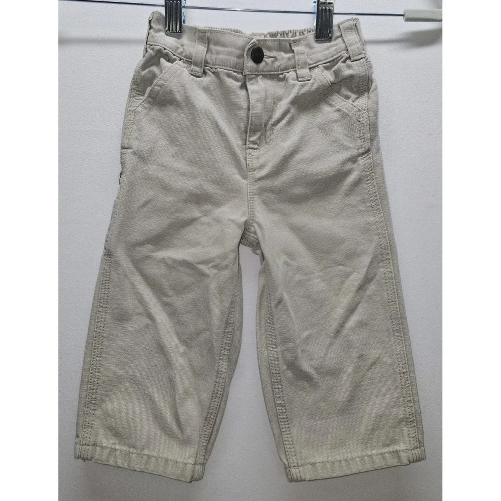 VTG 90s Carhartt Kids Canvas Work Pants Khaki Utility Dungarees Infant 12M